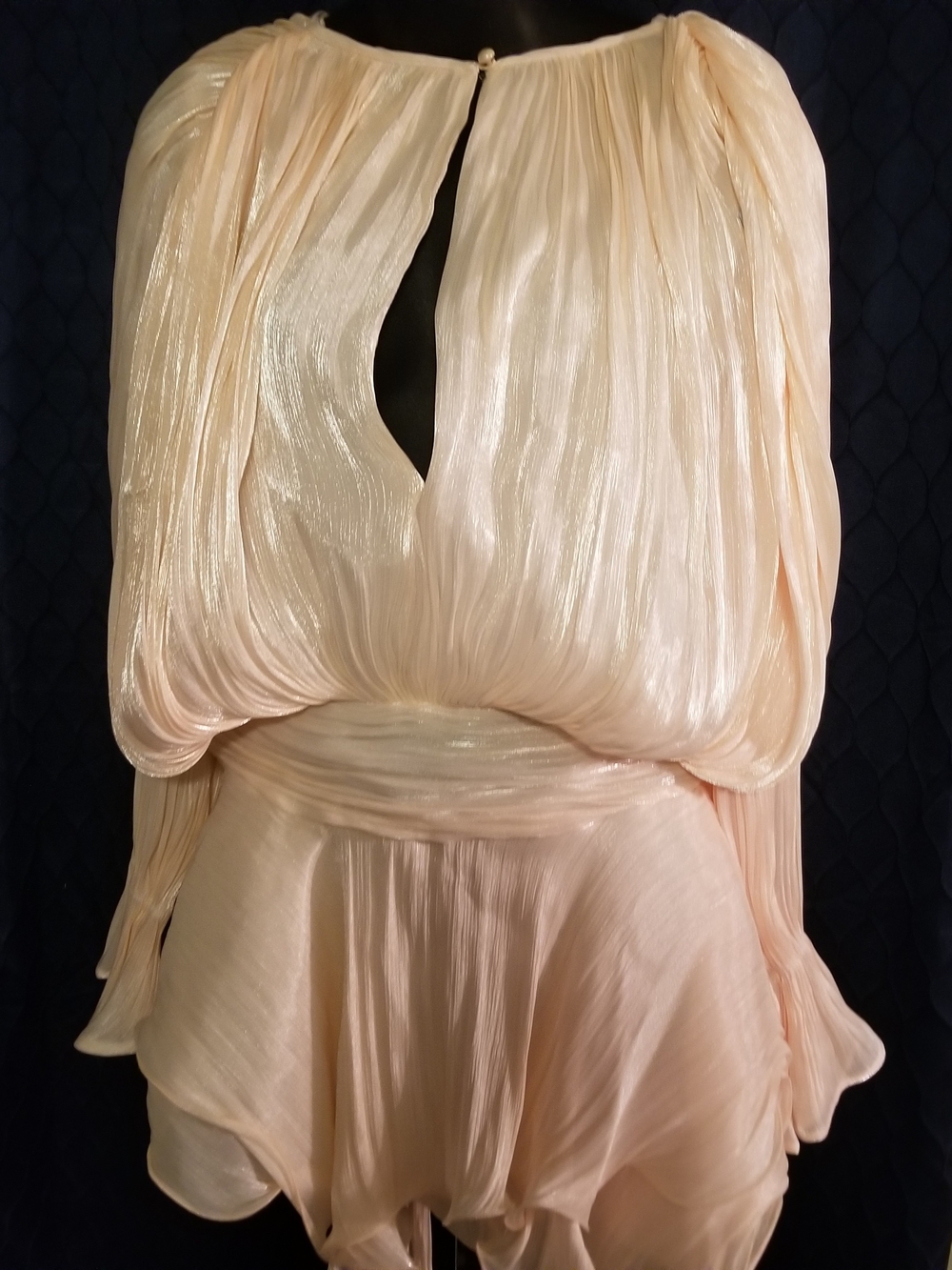 Blush Cream Pleated Long-Sleeve Mini Dress - Picture 3 of 6